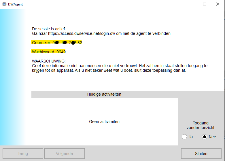 Installatie scherm 3 van dwagent installatie