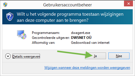 Installatie scherm 2 van dwagent installatie